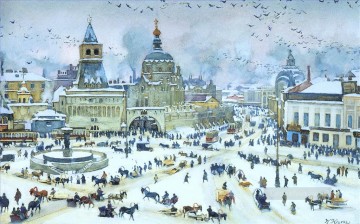 Plaza lubyanskaya en invierno de 1905 Konstantin Yuon escenas de la ciudad del paisaje urbano Pinturas al óleo